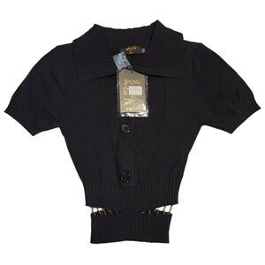 NEW Balboa Camille Black Short Sleeve Top Size‎ L RUNS VERY SMALL NWT